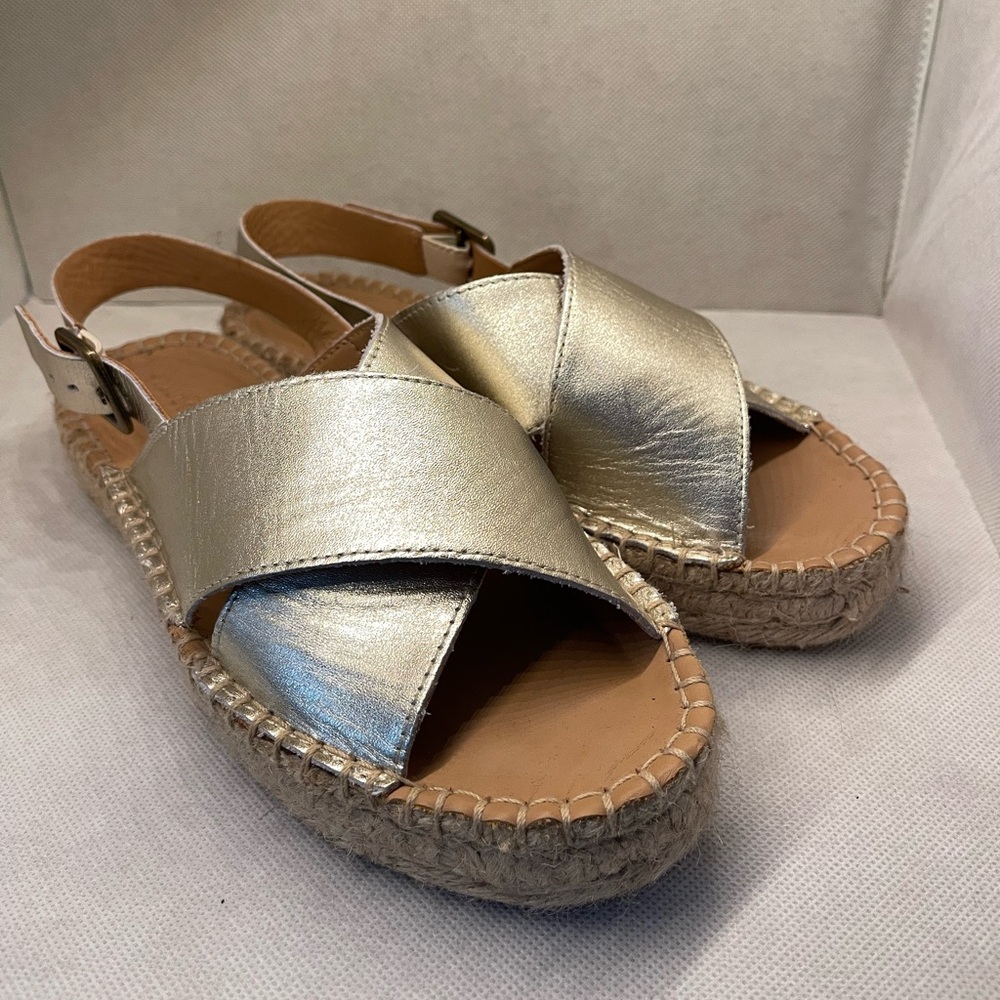 Soludos Metallic Gold Cross-Strap Espadrille Sandals